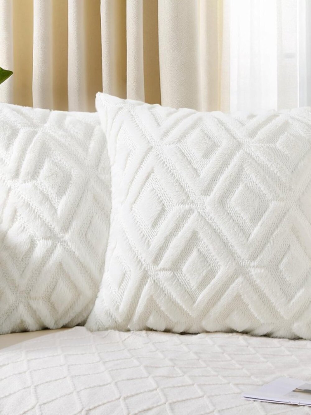 Fall Cream White Faux Fur Throw Pillow Covers 18x18 Set of 2
